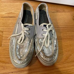 Silver Sequin Sperrys